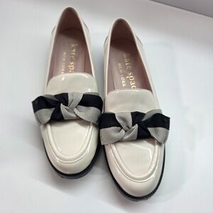 Kate Spade Leandra Loafers Cream Patent Leather Bow Slip On Flats Women 8B